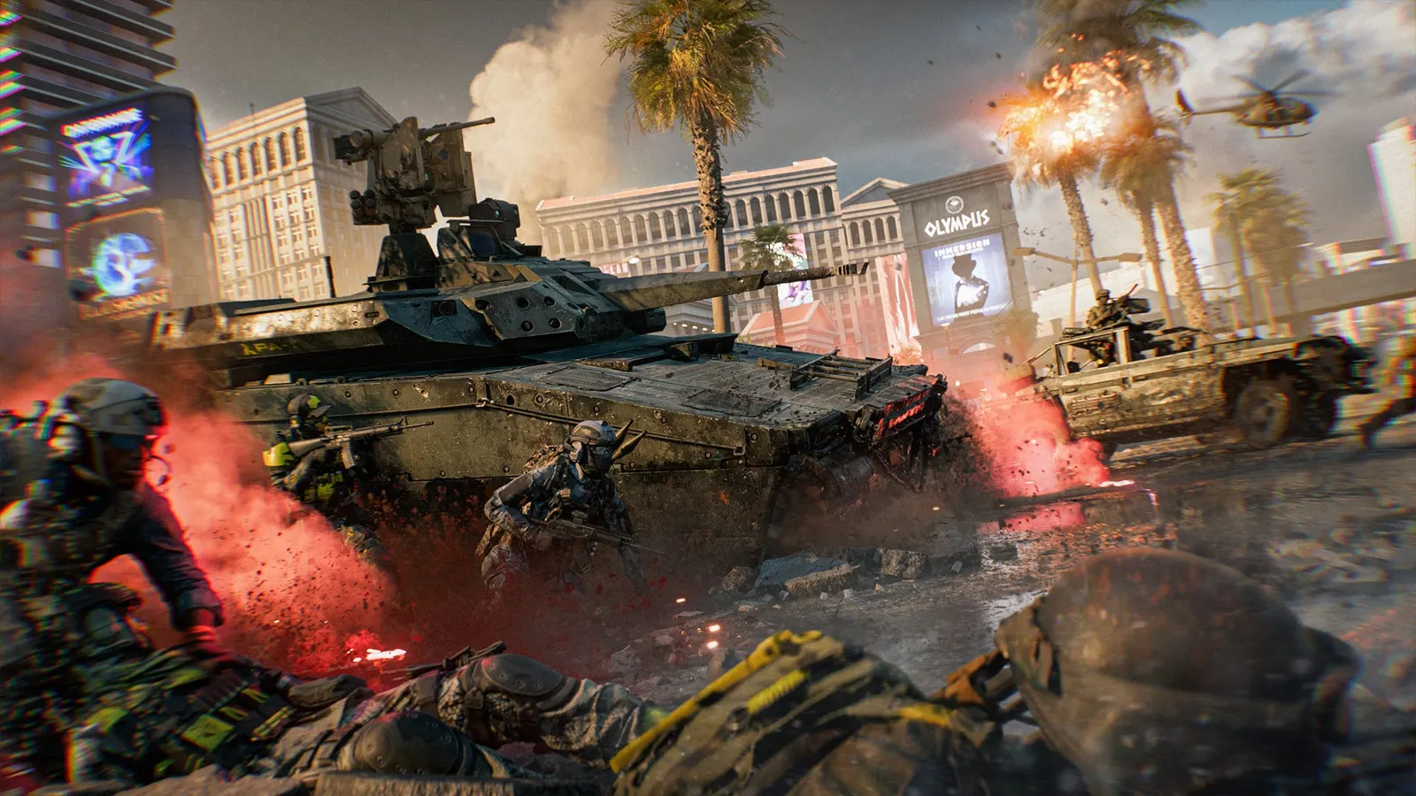 Armour pushing down the Vegas Strip in Battlefield 6